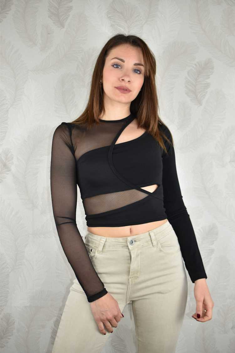 Maglia incrociata in tulle