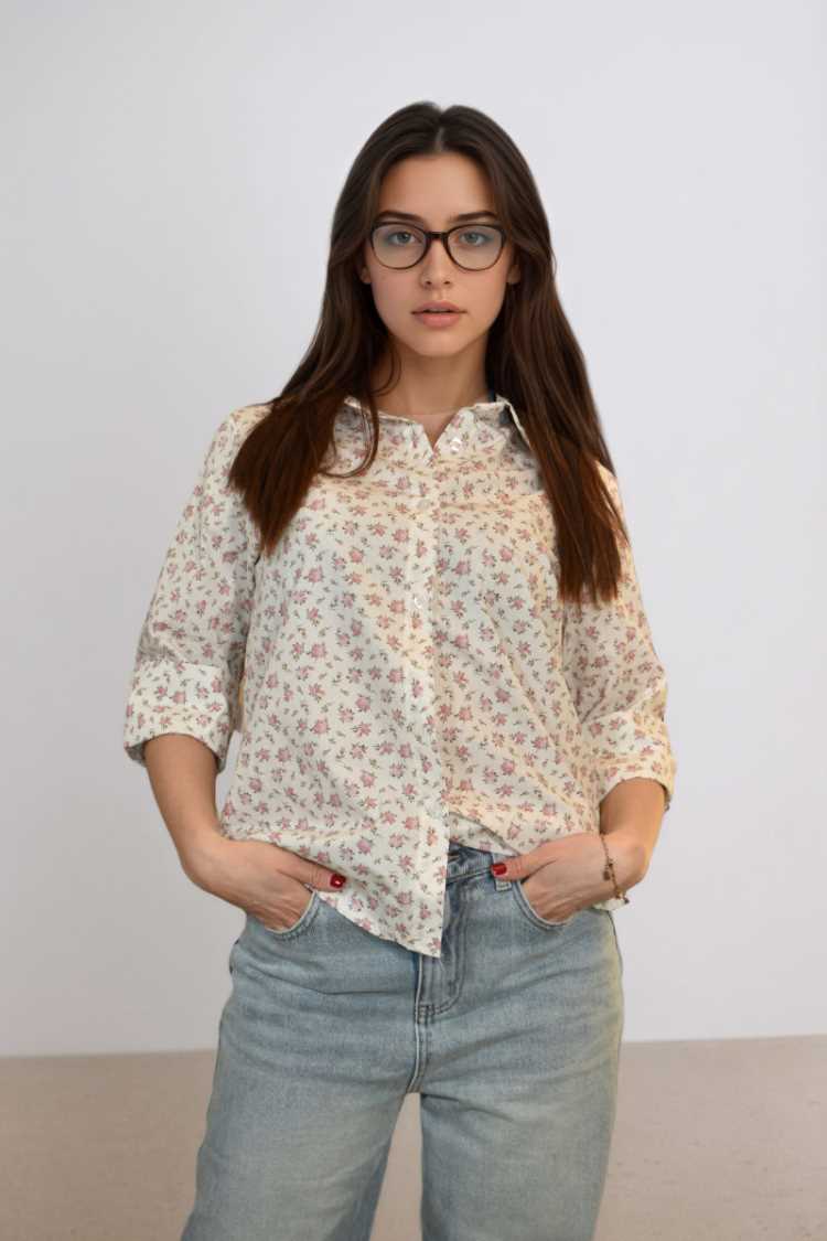 Camicia in cotone con fiorellini